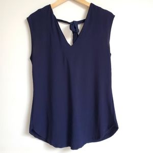 Dynamite Navy Blue V-Neck Sleeveless Top with tie up back, sz S